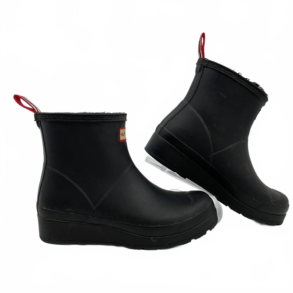 Hunter Black Wedge Ankle Rain Boots | Womens 7